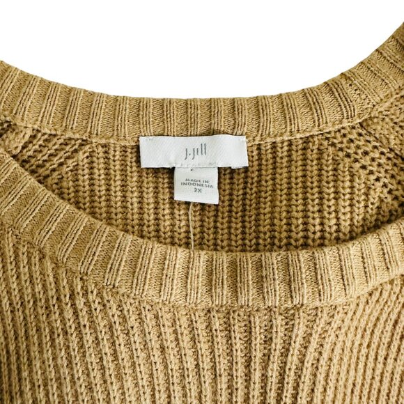 J. Jill Women's Plus Size 2X Striped Ribbed Knit Caramel Navy Sweater NEW - Picture 4 of 7